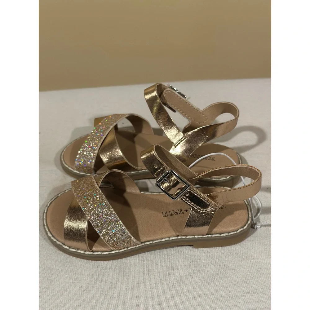 Tucker + Tate Toddler Girls Rose Gold Glitter Faux Leather Sandals Size 7D NEW